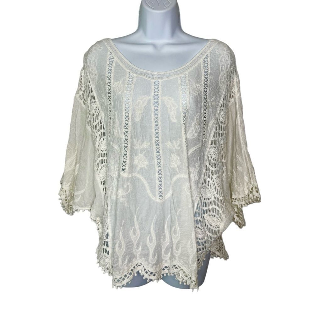 Staccato Womens M/L Cotton Crochet Batwing Blouse